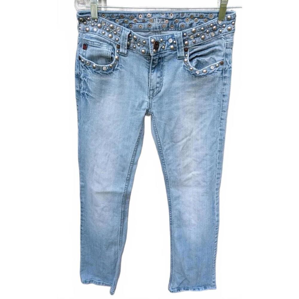 Angel Women's Size 9 Vintage Y2K Low Rise Light Wash Denim Studded Skinny Jeans